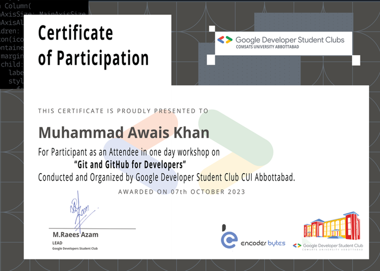 Certificate of Participation in Git & GitHub for Developers